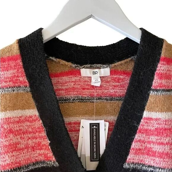 BP BLACK MARL STRIPE Button Down Red Black V-Neck Crop Cardigan Sweater XS - Picture 2 of 16